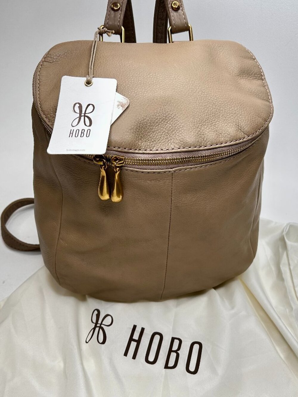 HOBO Leather Backpack in Taupe Brown with Gold Hardware Rare Color